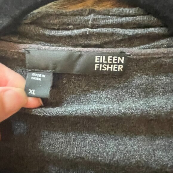 Eileen Fisher Cardigan XL Gray Cotton Silk Cashmere Crinkle Open Front Sweater - Picture 7 of 9